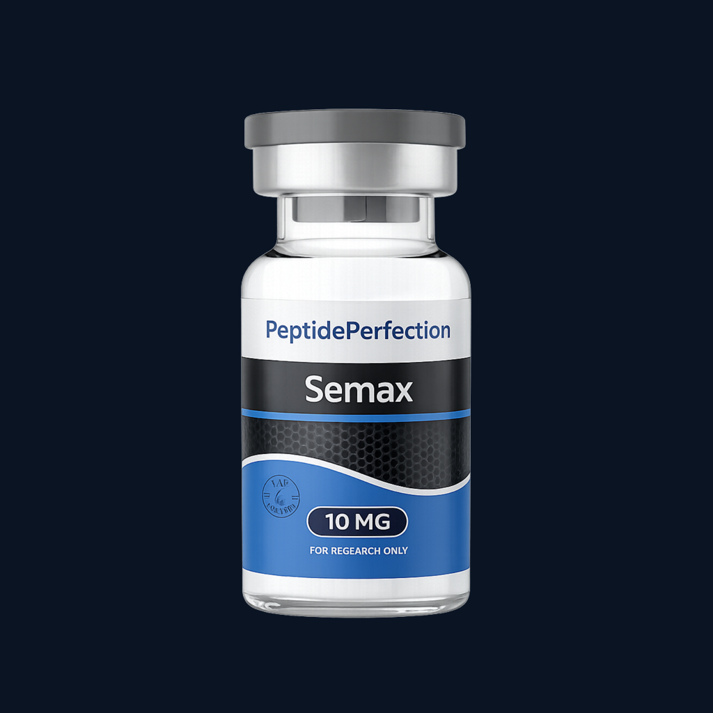 Semax 10mg lyophilized powder research vial — synthetic ACTH(4-10) neuropeptide by PeptidePerfection